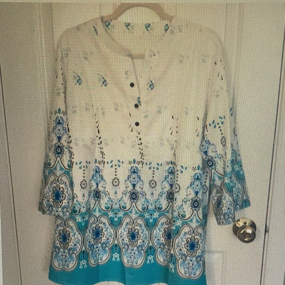 Women's Blue & White Printed Tunic Top